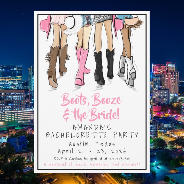 Austin Bachelorette Party Boots & Besties Invitation (Creator Uploaded)