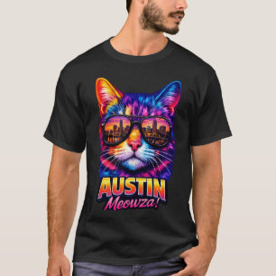 Austin Cat Trendy Cool Colourful Kitten Sunglasses T-Shirt