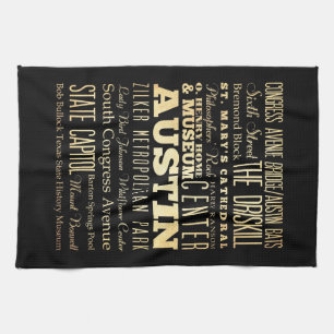 Austin City of Texas State Typography Art Tea Towel