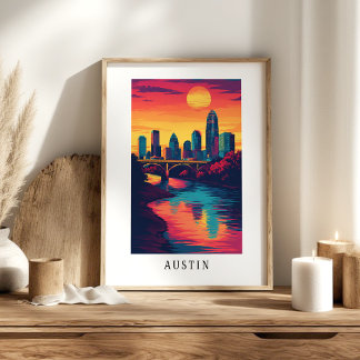 Austin City Sunset Skyline Poster