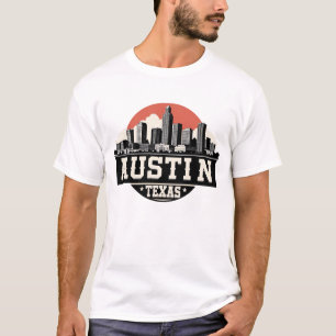 Austin City Texas Skyline Retro Black & White Art T-Shirt