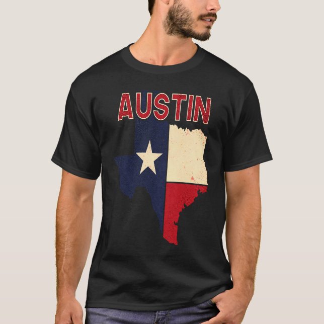 Austin City Texas Texan Flag Map T-Shirt (Front)
