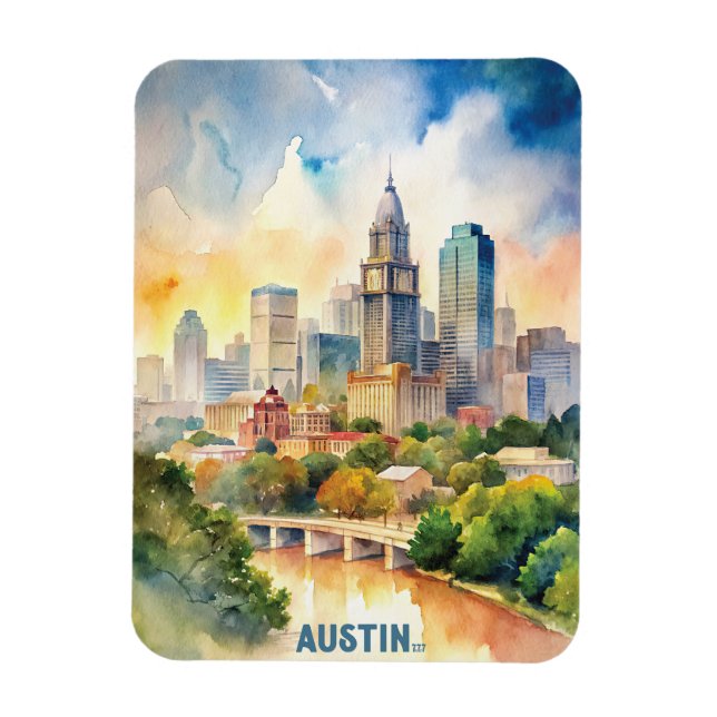 Austin City Watercolor Painting Magnet (Vertical)