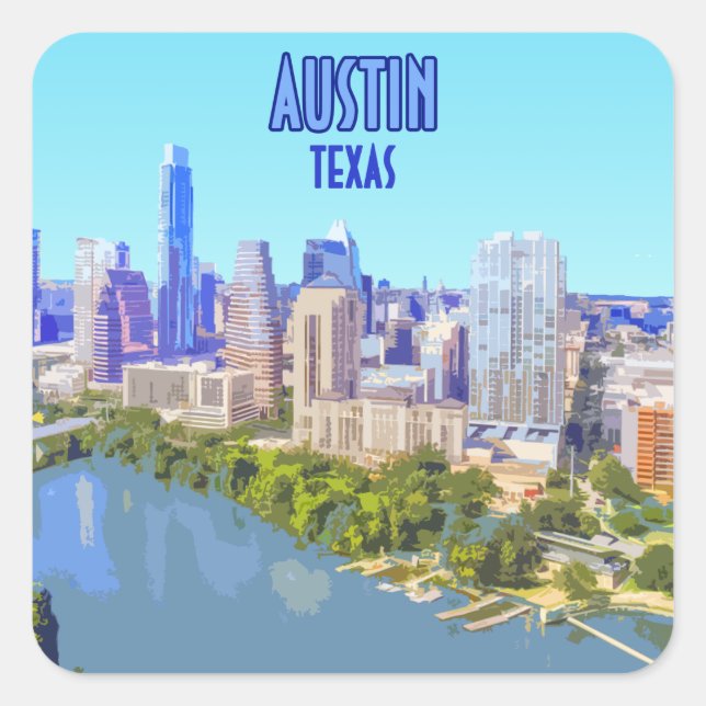 Austin Downtown Texas Vintage Square Sticker (Front)