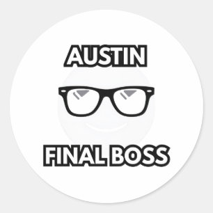 Austin Final Boss Cool Emoji Classic Round Sticker