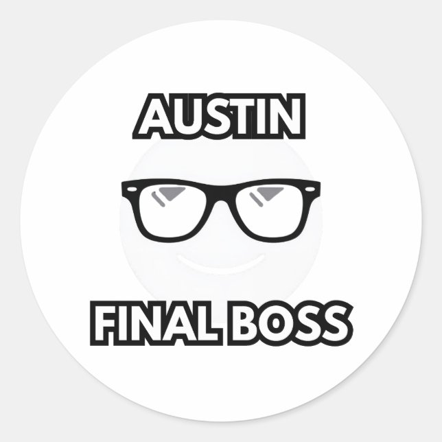 Austin Final Boss Cool Emoji Classic Round Sticker (Front)