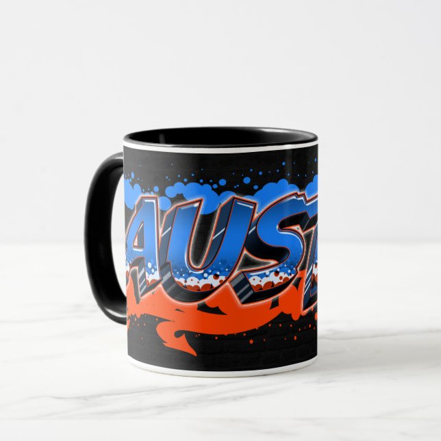 Austin First Name Graffiti blue orange cup (Front Left)