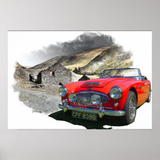 Austin Healey 3000 in Welsh Mountains Poster