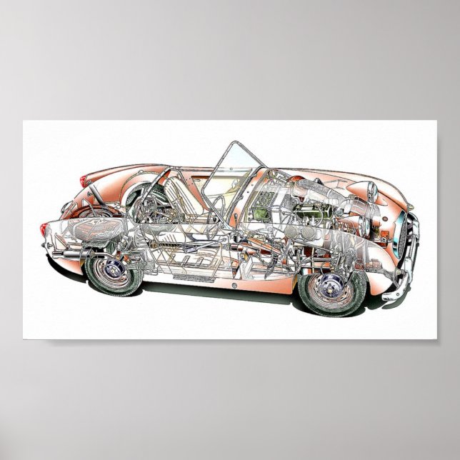 Austin Healey bugeye sprite cutaway drawing Poster (Front)
