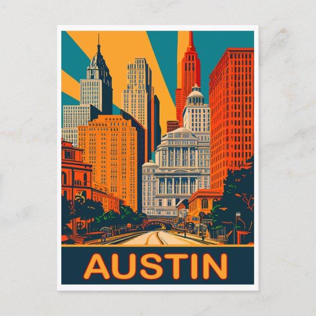 Austin in Vibrant Colours, Travel Postcard (Front)