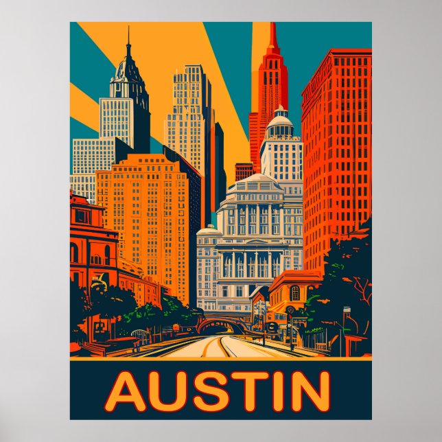 Austin in Vibrant Colours, Travel Poster (Front)