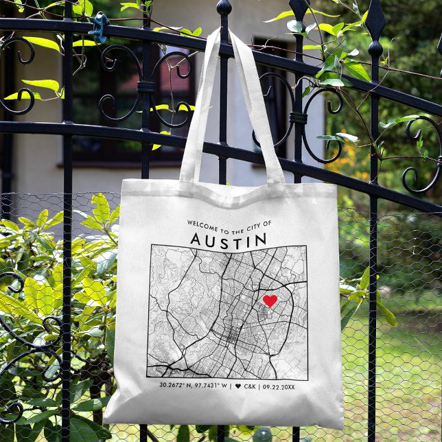 Austin Love Locator | City Map Wedding Welcome Tote Bag (The more complete visual of what your final Austin Map tote bag would look like in real life.)