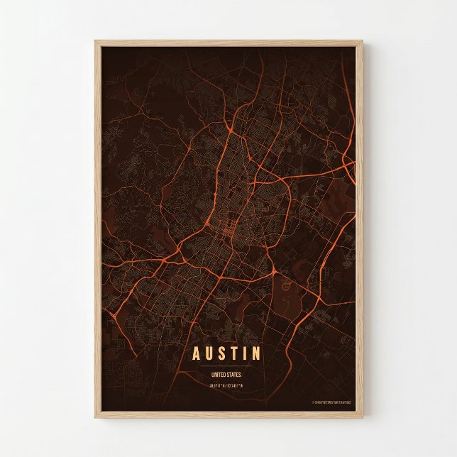 Austin Map Heatwave Texas City Poster Wallart Gift (Creator Uploaded)