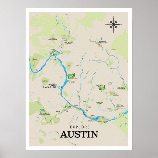 Austin Outdoors Map Poster (Front)