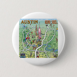 Austin Round Rock Texas Fun Map 6 Cm Round Badge