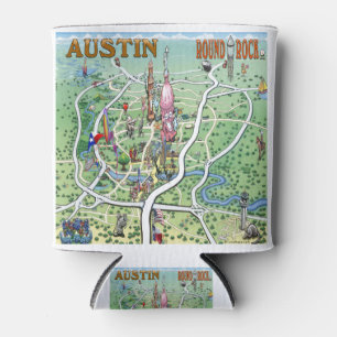 Austin Round Rock Texas Fun Map Can Cooler