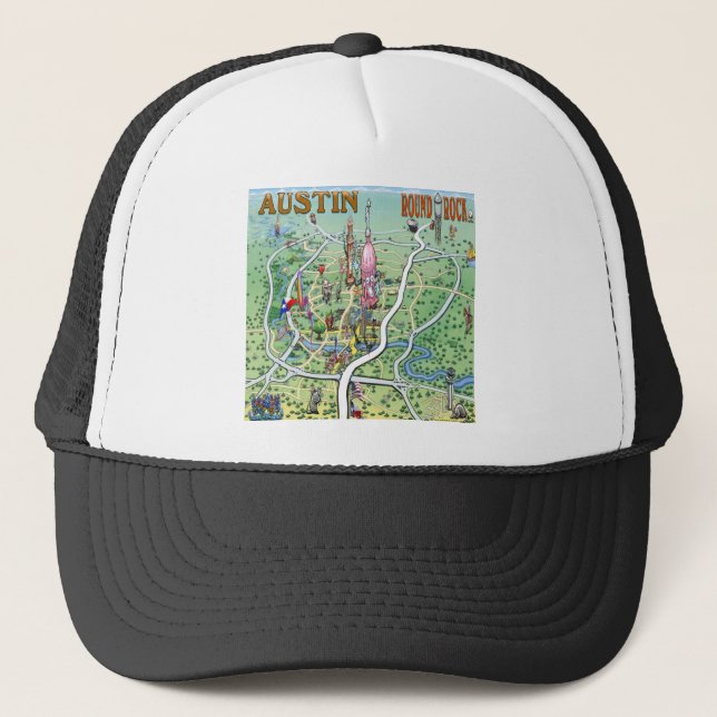 Austin Round Rock Texas Fun Map Trucker Hat (Front)