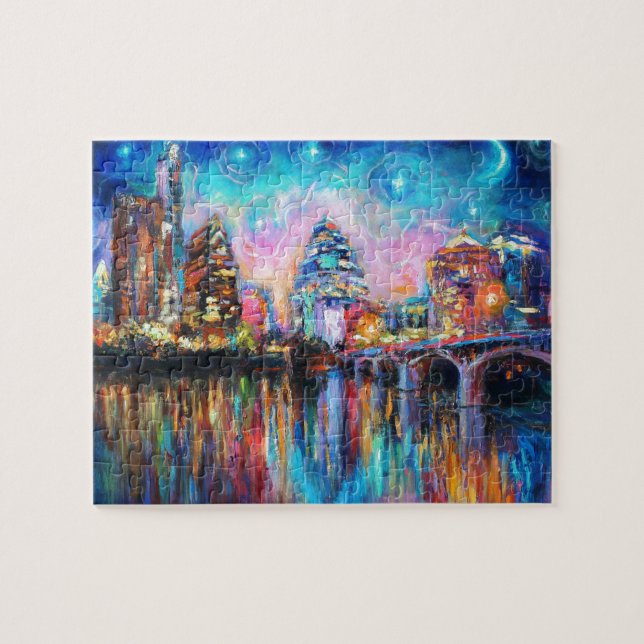Austin Skyline at night cityscape Art gifts Jigsaw Puzzle (Horizontal)