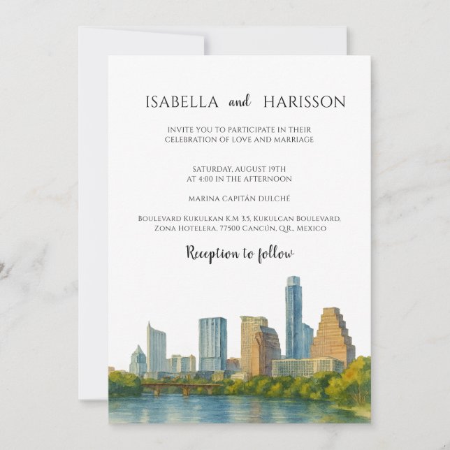 Austin Skyline Destination Wedding Invitation (Front)