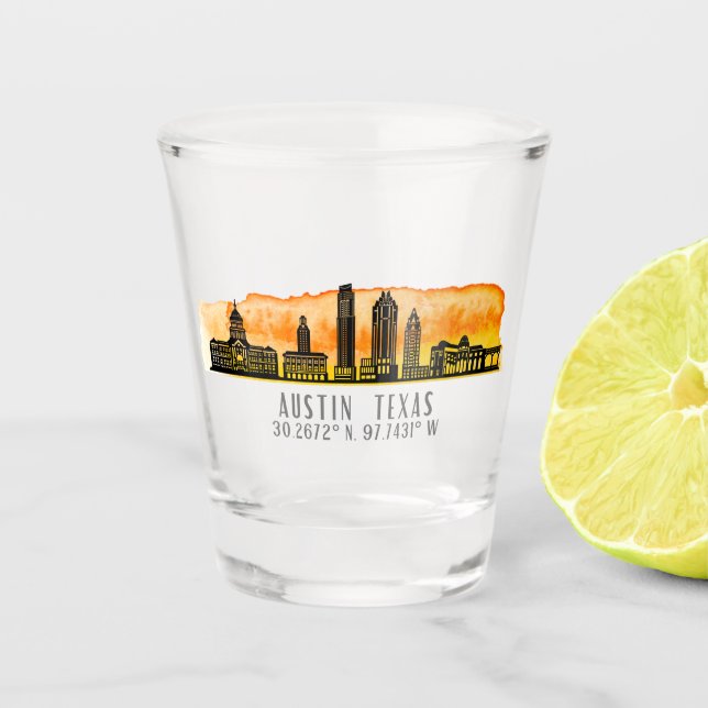 Austin Skyline Latitude  Shot Glass (Front)