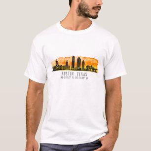 Austin Skyline Map Coordinates T-Shirt