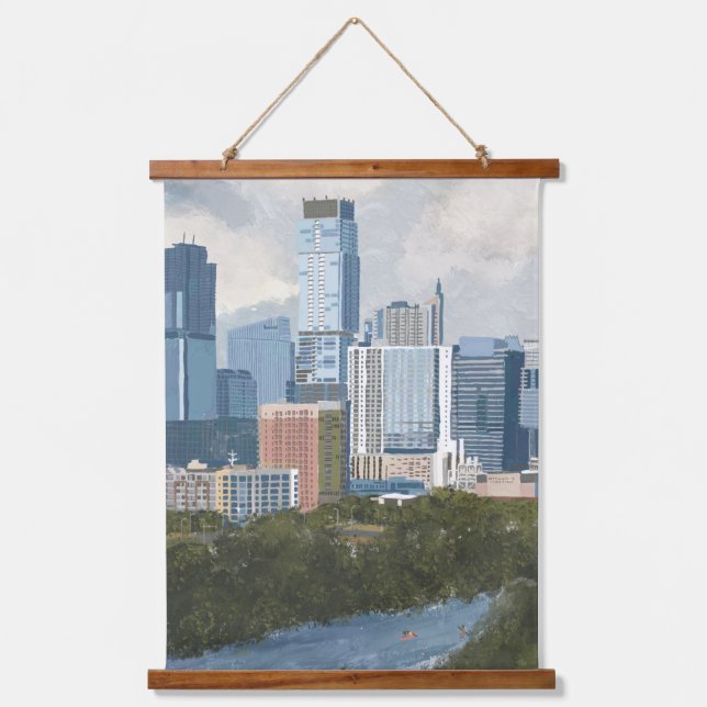 Austin Skyline Painted Art Print Hanging Tapestry (Front)