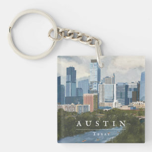 Austin Skyline Painted Art Print Key Ring
