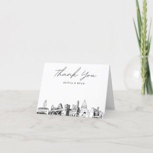 Austin Skyline Sketch Blank Thank You Card