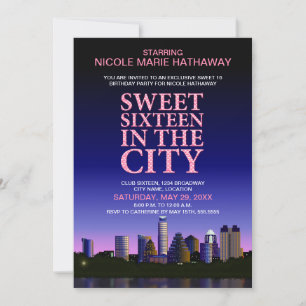 Austin Skyline Sweet Sixteen Movie Party Invitation