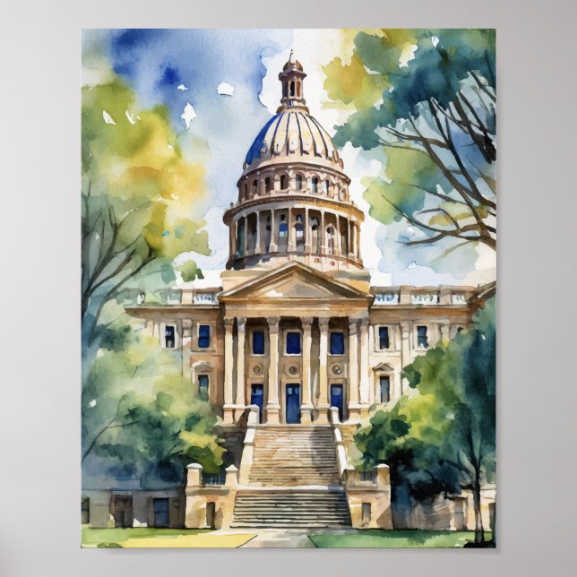 Austin State Capital Texas Watercolor Poster (Front)