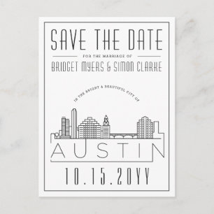 Austin   Stylised Skyline Save the Date Postcard