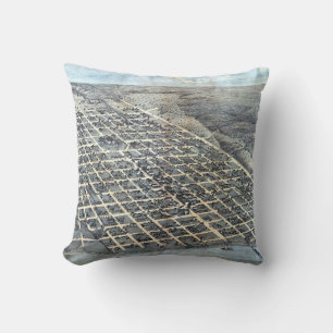 Austin, Texas Antique Aerial City Map from 1873 Cushion