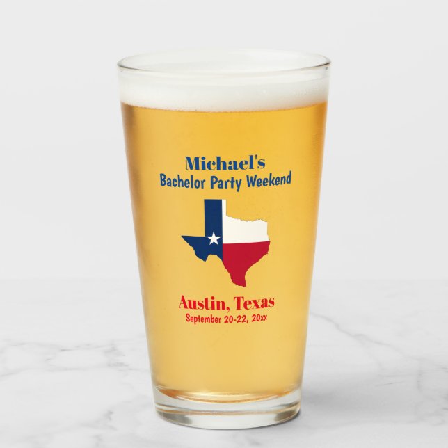 Austin Texas Bachelor Party Favour Beer Pint Glass (Front Filled)