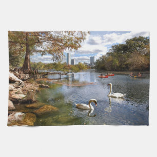 Austin, Texas Barton Creek / Ladybird Lake Swans Tea Towel