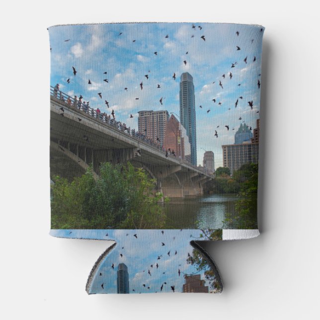 Austin Texas BATS Congress Bridge Downtown Can Cooler (Front)
