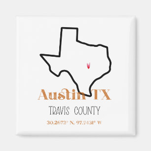 Austin Texas Burnt Orange Fridge Magnet