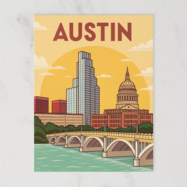 Austin, Texas: Capitol City Illustration Postcard (Creator Uploaded)
