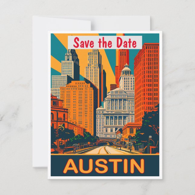 Austin Texas Capitol Orange Wedding Invitation (Front)