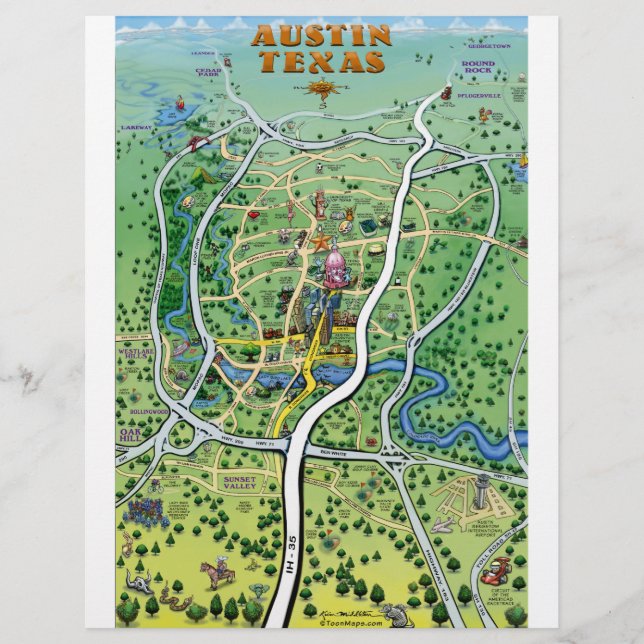 Austin Texas Cartoon Map (Front)