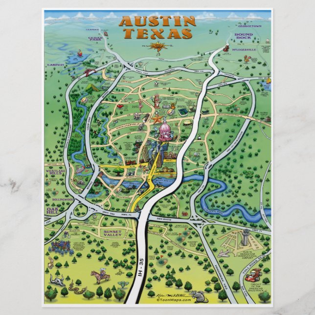 Austin Texas Cartoon Map Flyer (Front)