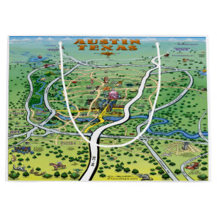 Austin Texas Cartoon Map Large Gift Bag