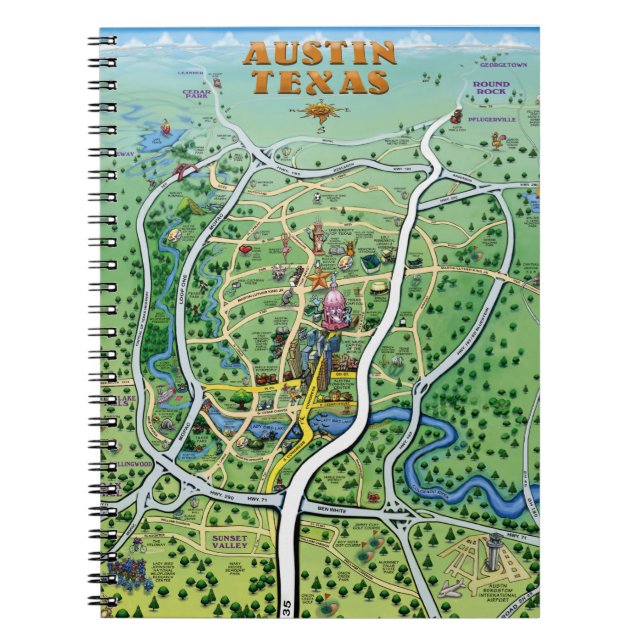 Austin Texas Cartoon Map Notebook (Front)