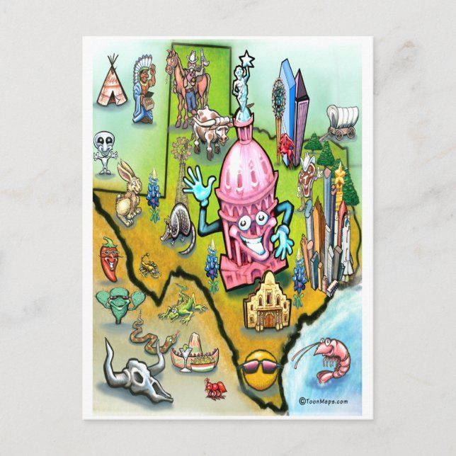 Austin Texas Cartoon Map Postcard (Front)