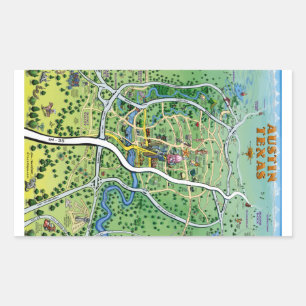 Austin Texas Cartoon Map Rectangular Sticker