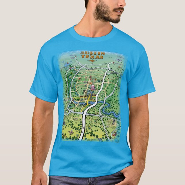 Austin Texas Cartoon Map T-Shirt (Front)