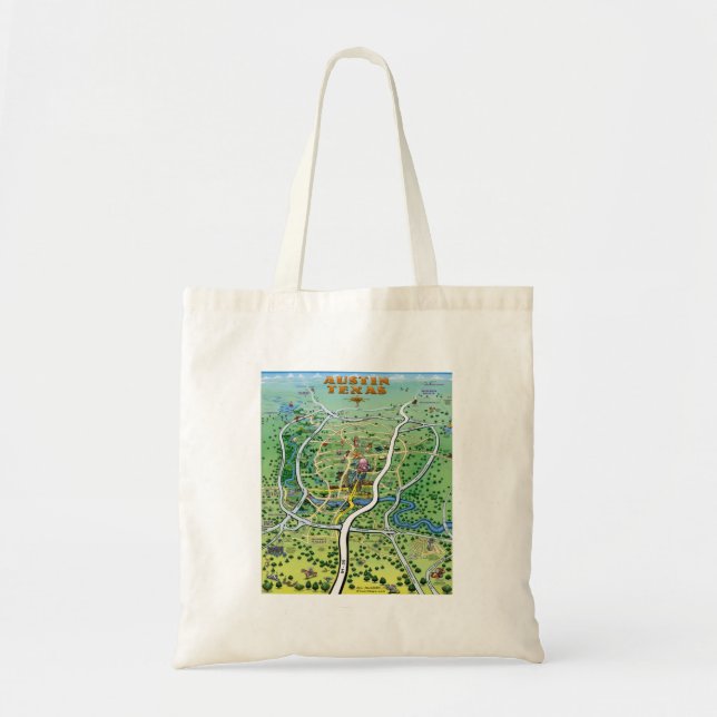 Austin Texas Cartoon Map Tote Bag (Front)