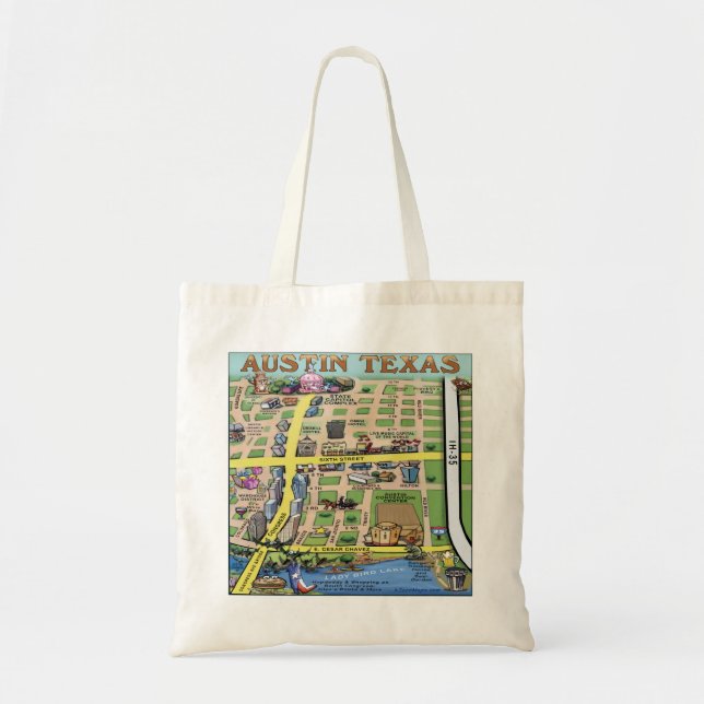 Austin Texas Cartoon Map Tote Bag (Front)