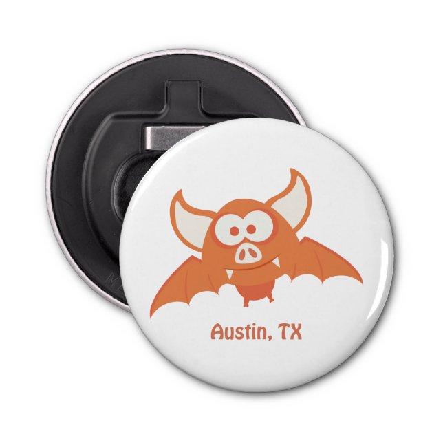Austin Texas Cartoon Orange  Bat Bottle Opener (Front)