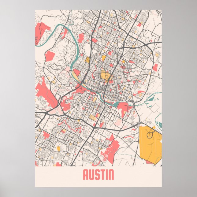Austin - Texas Chalk City Map Poster (Front)