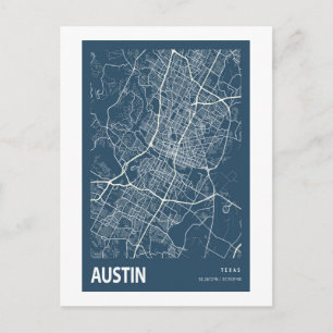 Austin Texas City Map Line Art Blue Print Postcard